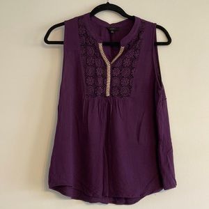 Plum sleeveless peasant top